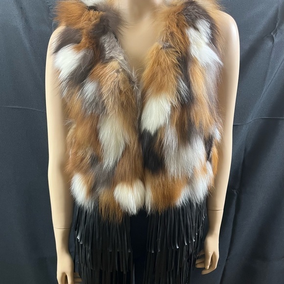 Fox Fur Vest With Faux Leather Fringes